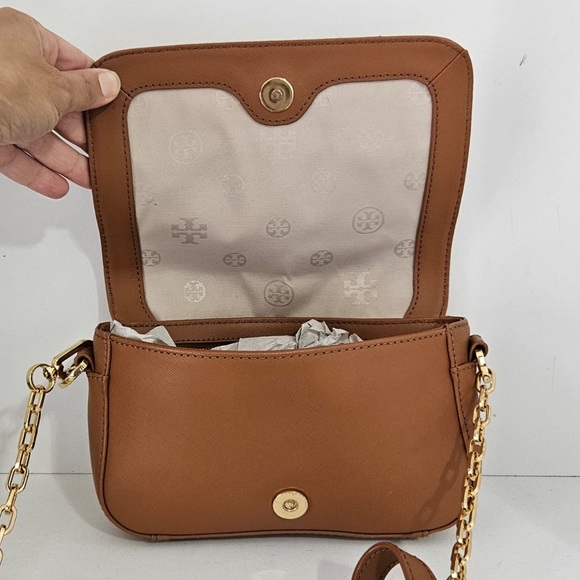 Tory burch British Tan Leather Crossbody bag ,top flap snap closure - Picture 9 of 11